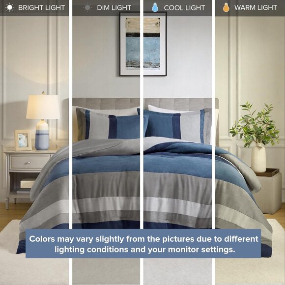 NWT Comfort Spaces 3-Piece Luxe Microsuede Comforter Set Blue Multi Full / Queen - Picture 5 of 8